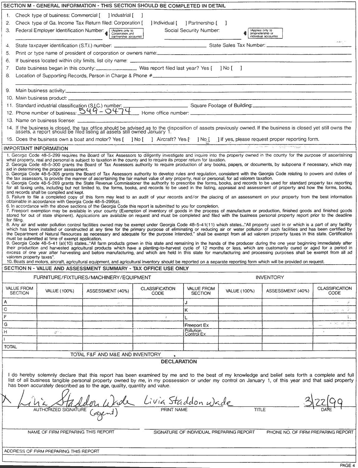 1999 Business Personal Property Report - alternate - page 4
