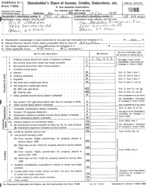 1998 Federal Taxes - Schedule K-1 page 1