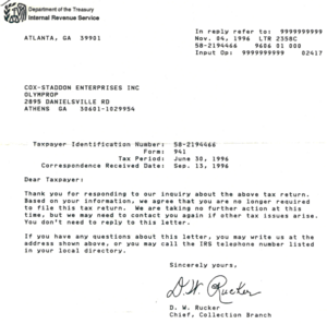 1996-09-13 IRS letter regarding form 941 for 1996-06-30 tax period