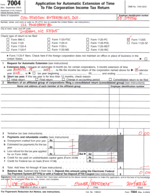 2004 Form 7004 Application for Automatic Extension of Time