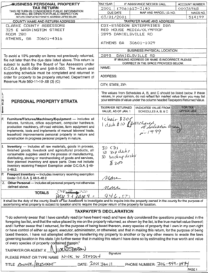 2001 Business Personal Property Report - page 1