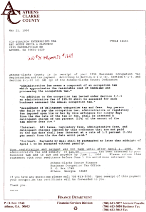 1996-05-21 Athens-Clarke County tax notice
