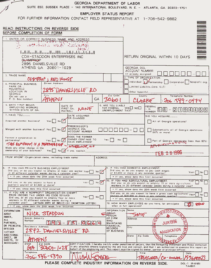 1996-06-28 GA Dept. of Labor Employer Status Report form